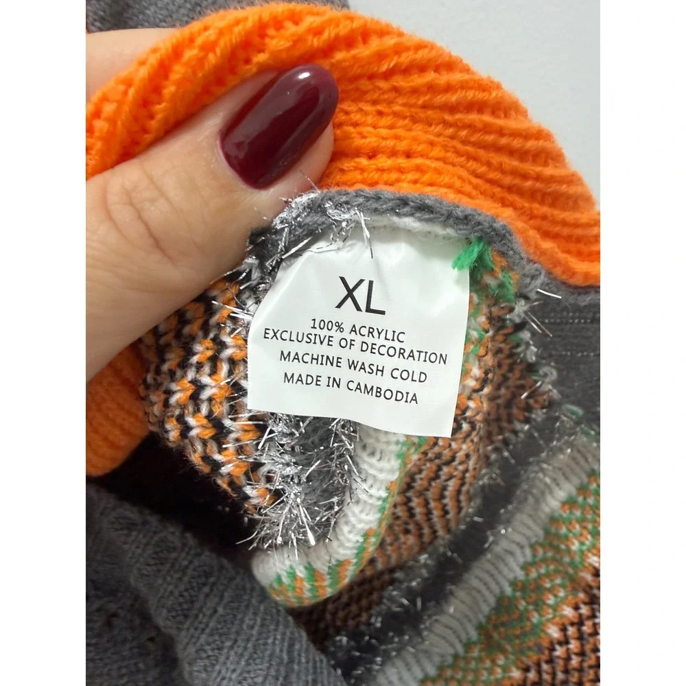 Barkwood Manor Halloween Dog Sweater XL Grey Orange Ghost Pumpkin Knit